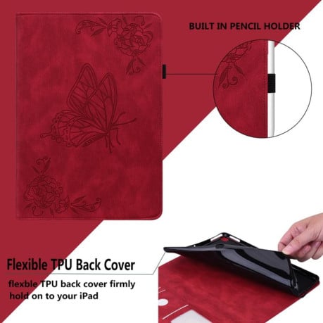 Чехол-книжка Butterfly Flower Embossed Leather на Xiaomi Redmi Pad 2 / Xiaomi Redmi Pad SE 11 2025 - красный