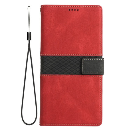 Чехол-книжка Grid Stitching Leather Phone Case with Lanyard для  для iPhone 16e - красный