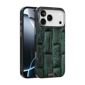 Ультратонкий чехол ABEEL Beast Pattern 6D Micro-Embossed MagSafe Genuine Leather на iPhone 17 Pro - зеленый
