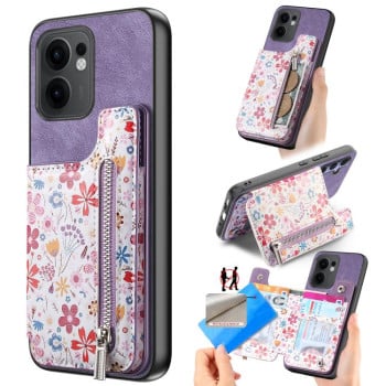 Противоударный чехол Retro Painted Zipper Wallet для OPPO Reno13 F 5G - фиолетовый