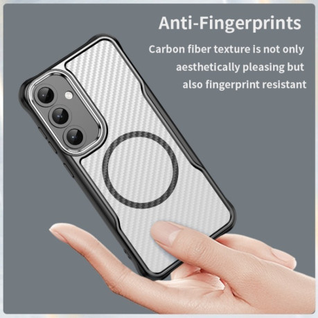 Ударозащитный чехол Carbon Fiber Texture MagSafe Translucent на Samsung Galaxy S25+ 5G - черный