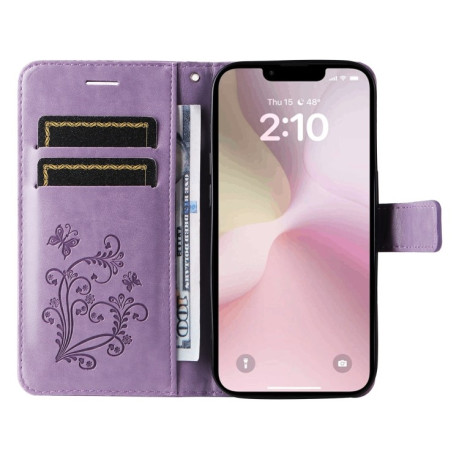 Чехол-книжка Embossed Butterfly для iPhone 16e - фиолетовый