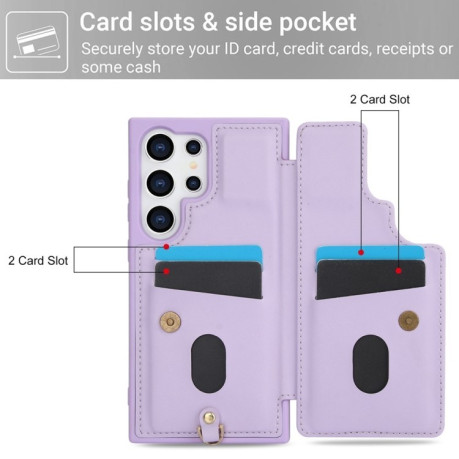 Чохол Crossbody Flower Pattern Leather  для Samsung Galaxy S25 Ultra 5G - фіолетовий