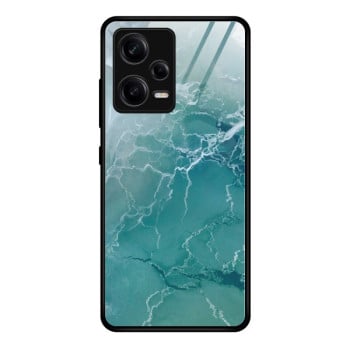 Противоударный стеклянный чехол Marble Pattern Glass на Xiaomi Redmi Note 12 Pro 5G- Green Ocean
