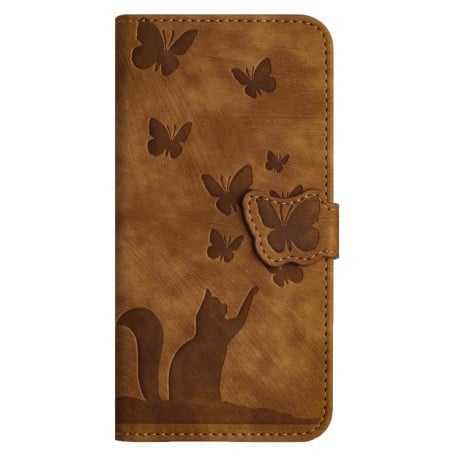 Чохол-книжка Cat Embossing Pattern на Xiaomi Redmi Note 14 5G/Poco M7 Pro 5G - коричневий