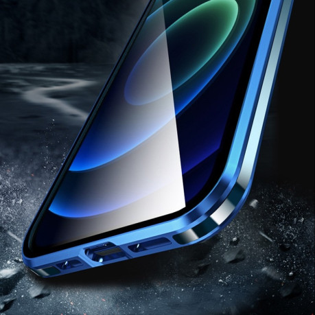 Двосторонній магнітний чохол Electroplating Frame для iPhone 12 Pro Max - синій