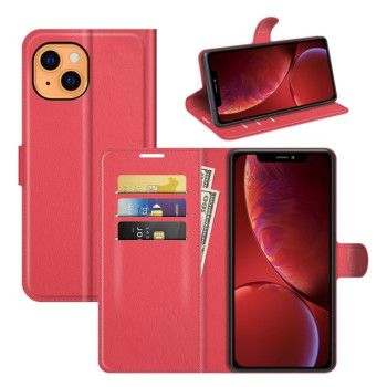 Чехол-книжка с фактурой Litchi и магнитным хлястиком на iPhone 14/13 - красный
