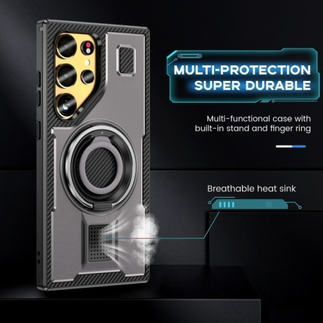 Протиударний чохол Ring Holder Carbon Fiber PC Hybrid TPU  для Samsung Galaxy S25 Ultra 5G - сірий