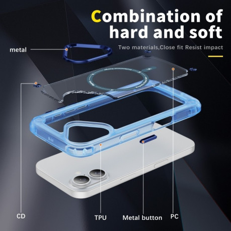 Противоударный чехол Skin Feel TPU + PC MagSafe Magnetic для iPhone 16 Plus - синий