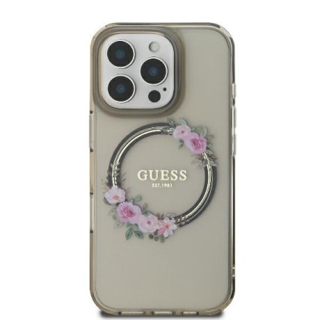 Оригінальний чохол Guess IML Flowers Wreath MagSafe для iPhone 16 Pro - Black
