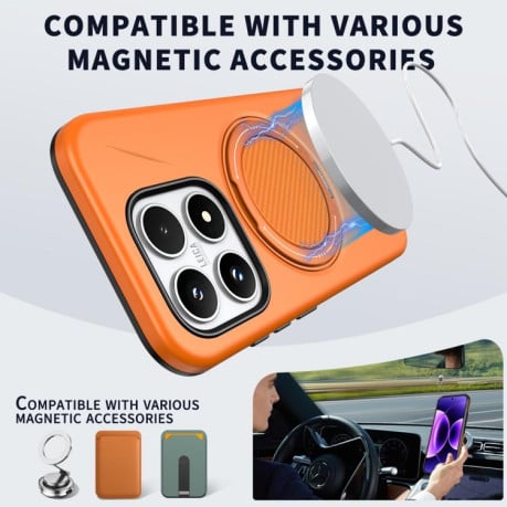 Чехол Metal Rotation Holder MagSafe TPU Hybrid PC с металлическим поворотным держателем и MagSafe на Xiaomi 17 — оранжевый