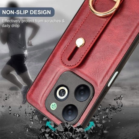 Противоударный чехол Wristband Leather Back для Infinix Smart 8 - красный