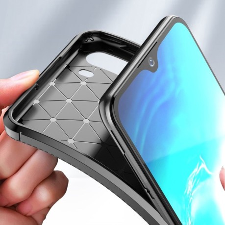 Ударозащитный чехол HMC Carbon Fiber Texture на Samsung Galaxy A21 - коричневый