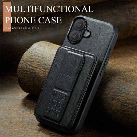 Чехол Fierre Shann Oil Wax Cow Leather Card Holder на iPhone 16 - черный