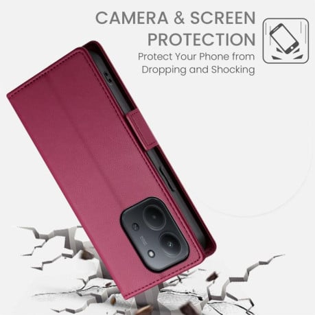 Чохол-книжка Side Buckle Magnetic Frosted Leather на Xiaomi Redmi 15C 5G / 4G EU 173mm / Poco C85 5G - винно-червоний