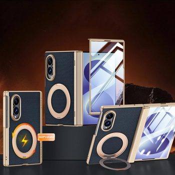 Чехол из Spring Hinge Vegan Leather 360 Magnetic Holder на Samsung Galaxy Fold8 5G — синий