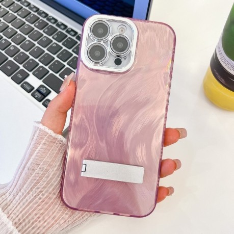 Противоударный чехол Plating Glitter Texture TPU with Lens Film для iPhone 16 Pro - Pink Feather Yarn