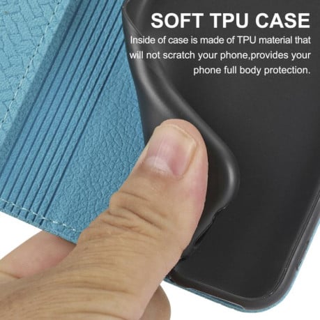 Чохол-книжка з фактурою “плетіння” Woven та декоративним рядком Stitching на Samsung Galaxy S25 FE 5G - синій