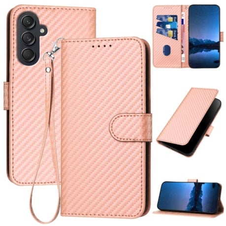 Чехол-книжка Carbon Fiber Texture на  Samsung Galaxy M55 - розовый