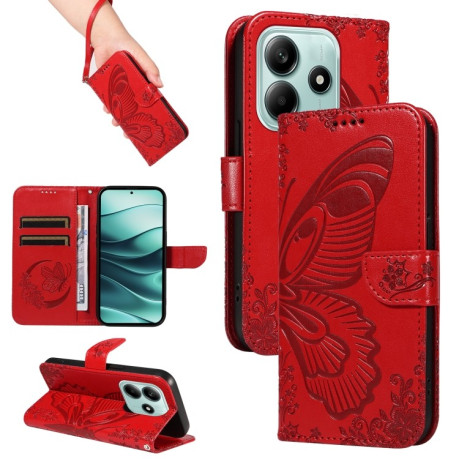 Чехол-книжка Swallowtail Butterfly Embossed Leather для Xiaomi Redmi Note 14 5G/Poco M7 Pro 5G - красный