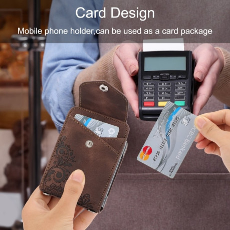 Протиударний чохол Skin Feel Flowers Embossed Wallet для Samsung Galaxy Flip 5 - коричневий