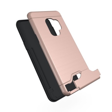 Противоударный чехол на Samsung Galaxy S9/G960 Brushed Texture Со слотом для кредитных карт розовое золото