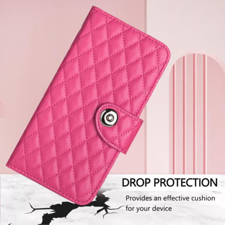 Чохол-книжка Rhombic Texture Flip Leather для Xiaomi Redmi Note 14 Pro 4G - пурпурно-червоний