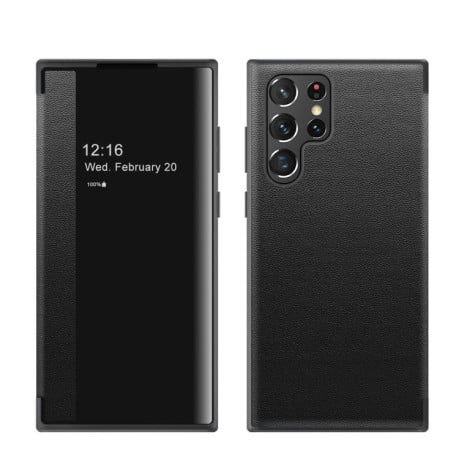 Чехол-книжка Side Window View на Samsung Galaxy S22 Ultra 5G - черный
