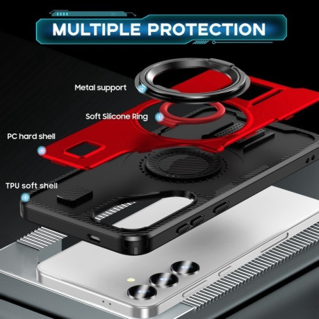 Противоударный чехол Ring Holder Carbon Fiber PC Hybrid TPU для Samsung Galaxy S25+ 5G - красный