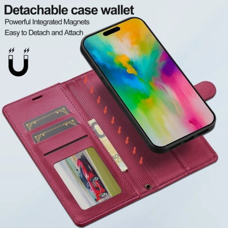 Чохол-книжка LCIMEEKE L2 Series Detachable Magsafe для iPhone 16 Pro - червоний