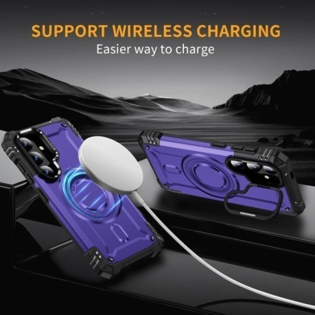 Противоударный чехол MagSafe Lens Holder PC Hybrid TPU для Samsung Galaxy S25+ 5G - фиолетовый