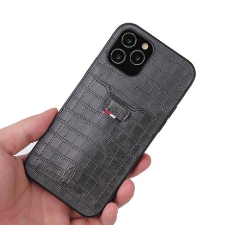Противоударный чехол Fierre Shann Crocodile Texture для iPhone 12 Pro Max - серый
