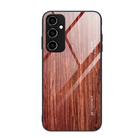 Противоударный чехол Wood Grain Glass на Samsung Galaxy A14 5G - кофейный