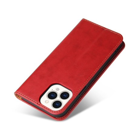 Кожаный чехол-книжка Fierre Shann Genuine leather на iPhone 13 Pro Max - красный