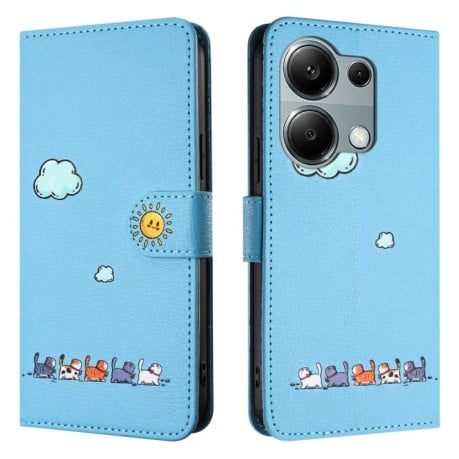 Чехол-книжка Cartoon Cats Leather для Xiaomi Redmi Note 13 Pro 4G / Poco M6 Pro 4G - синий
