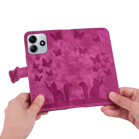 Чехол-книжка Cat Embossing Pattern на Xiaomi Redmi Note 14 5G/Poco M7 Pro 5G - розовый