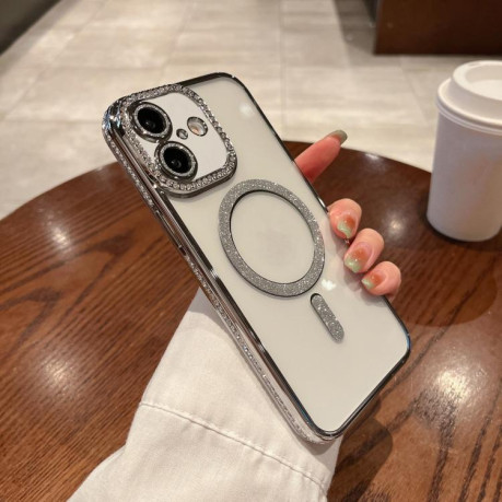 Противоударный чехол Diamond Gradient Plated MagSafe для iPhone 17 - серебристый