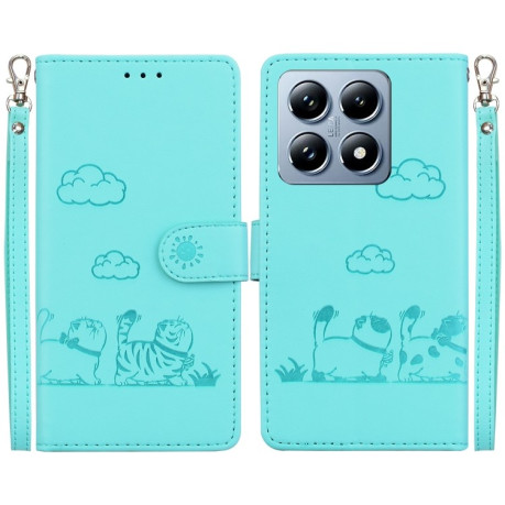 Чехол-книжка Cute Cats RFID Leather для Xiaomi 14T Pro - зеленый