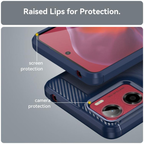 Противоударный чехол Brushed Texture Carbon Fiber на Motorola Moto E15 - синий