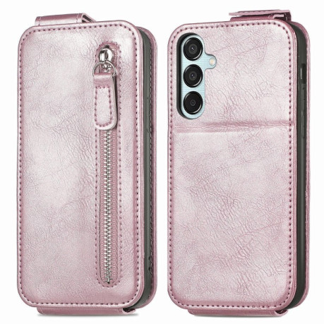Чехол Cross Leather Ring Vertical Zipper Wallet для Samsung Galaxy M15 - розовый