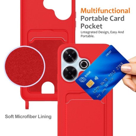 Силиконовый чехол Integrated Card Bag Solid Color Liquid Silicone на Xiaomi Poco M6 4G - красный