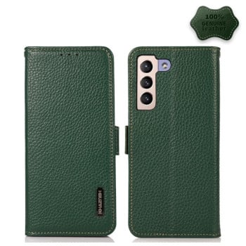 Шкіряний чохол-книжка KHAZNEH Genuine Leather RFID для Samsung Galaxy S22 5G - зелений