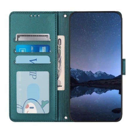 Чехол-книжка Cat Embossing Pattern на Realme GT 7 Pro 5G - Peacock Green