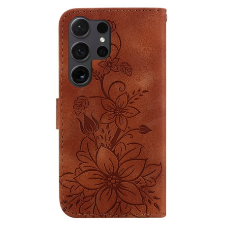 Чехол-книжка Lily Embossed Leather для Samsung Galaxy S25 Ultra 5G - коричневый