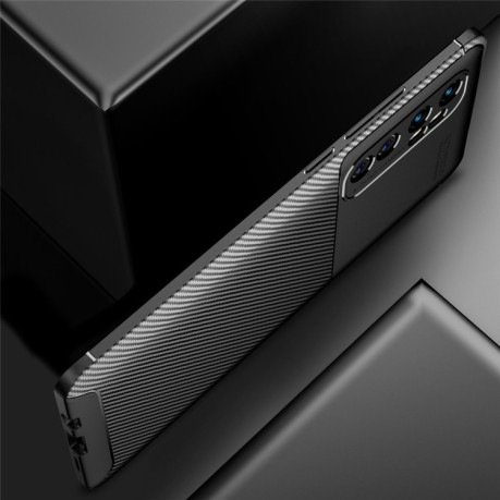 Ударозащитный чехол HMC Carbon Fiber Texture на Xiaomi Mi Note 10 lite - коричневый