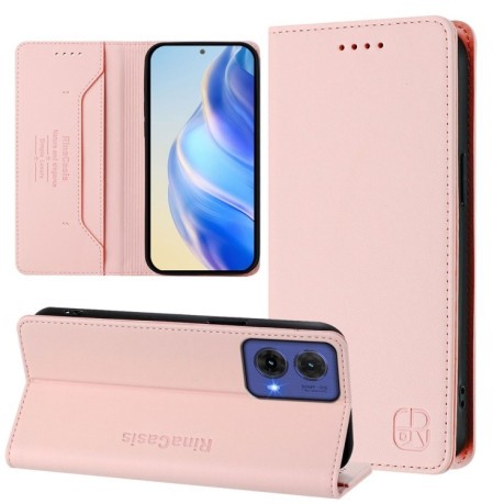 Чохол-книжка RC01 Dual-Folded Magnetic Suction RFID Leather на Motorola Moto G85 - рожевий