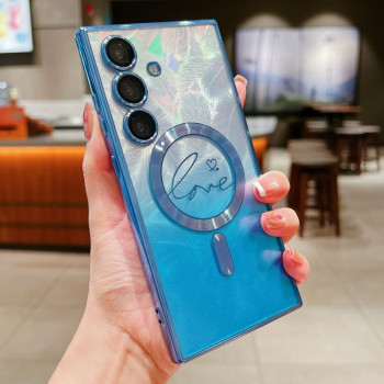 Протиударний чохол Dual-Love Feather Gradient Glitter MagSafe  для Samsung Galaxy S25+ 5G - синій