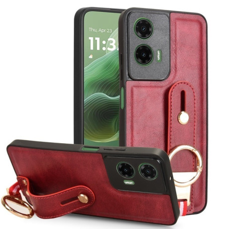 Противоударный чехол Wristband Leather Back для Motorola Moto G35 5G - красный