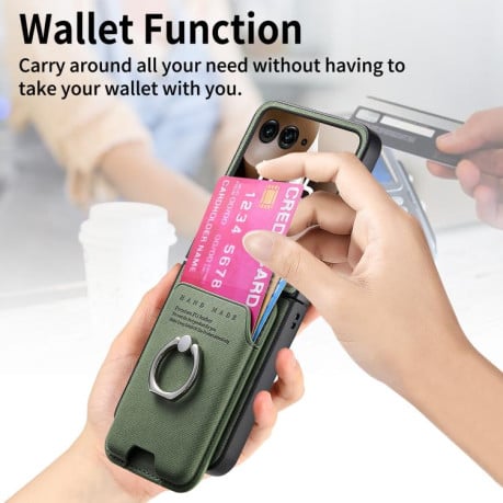 Противоударный чехол Twill Fabric Card Bag Ring Magnetic для Motorola Moto Razr 60 Ultra 5G - зелений
