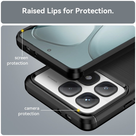 Противоударный чехол Brushed Texture Carbon Fiber на Xiaomi 14T Pro - черный